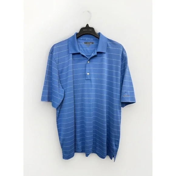 Greg Norman Mens XL Blue Golf Polo Shirt‎ Shark Logo Short Sleeve Performance