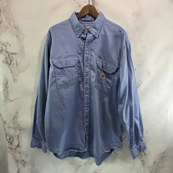 Carhartt Shirt Men Size XL FR Fire Long Sleeve Button Down Blue CAT 2 ATPV 8.7