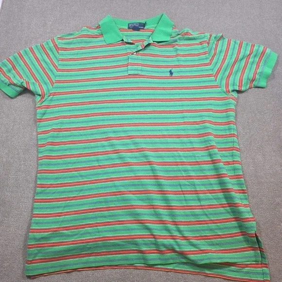 Vtg Polo Ralph Lauren Mens Xl Big & tall Green Red Stripes Polo Shirt Christmas