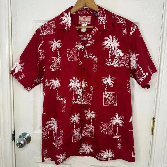 Vintage RJC Hawaiian Coconut Tree Cotton Shirt Made in Hawaii USA Size Large