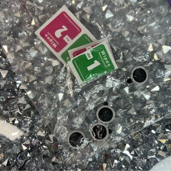 Rhinestone i-Phone camera covers sparkly - Silver & Black