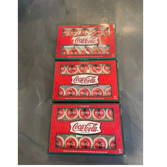Coca-Cola Lot of 3 10 Light Set Circle Logo Kurt S Adler Christmas String Light