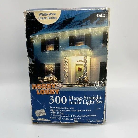 Vtg Hobby Lobby 300 Hang-Straight Icicle Light Set Clear White Christmas‎ Lights