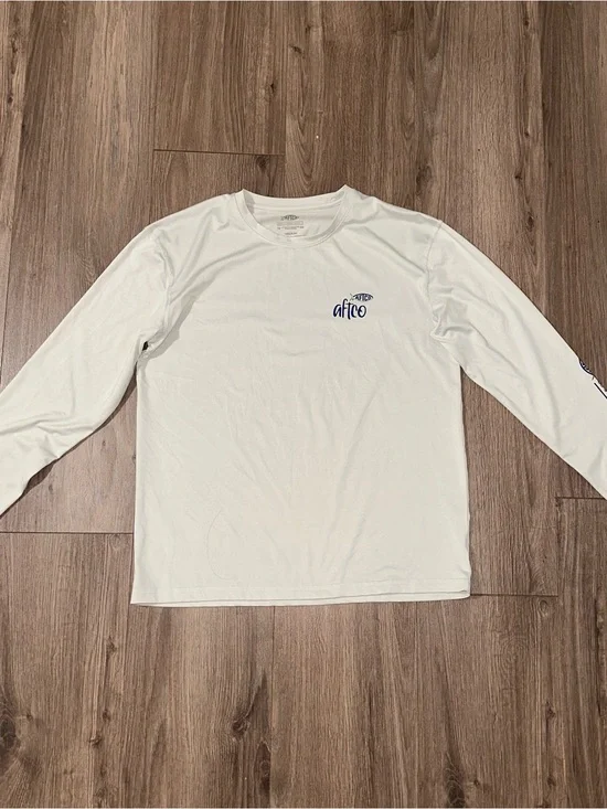 AFTCO Tee Shirt Boys Light Blue Long-Sleeve Logo Size Medium