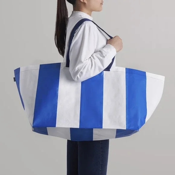 Ikea SACKKARRA Large Shopping Laundry Storage Bag White/Blue Striped, 19 gallon