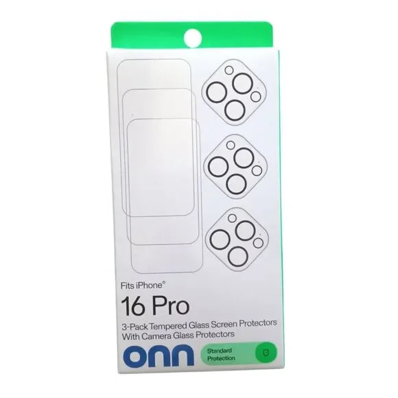 ONN Tempered Glass Screen Protector for iPhone 16 Pro 3 Pack