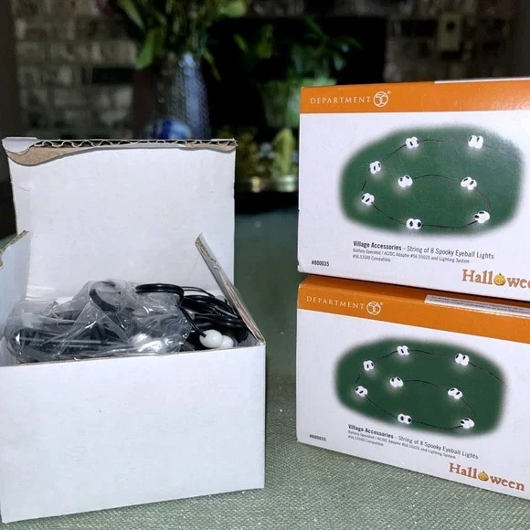 Dept. 56 Set of 2 Boxes Halloween Glowing String Of 8 Eyeball Lights