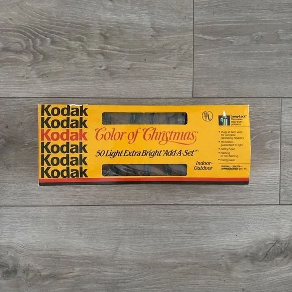 Vintage 1991 Kodak Color of‎ Christmas 50 Light Extra Bright Add-A-Set 24' Decor