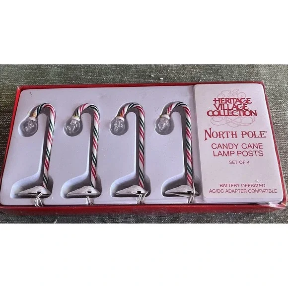 Heritage Village North Pole Candy Cane Lamp Posts Set Of 4 Lights