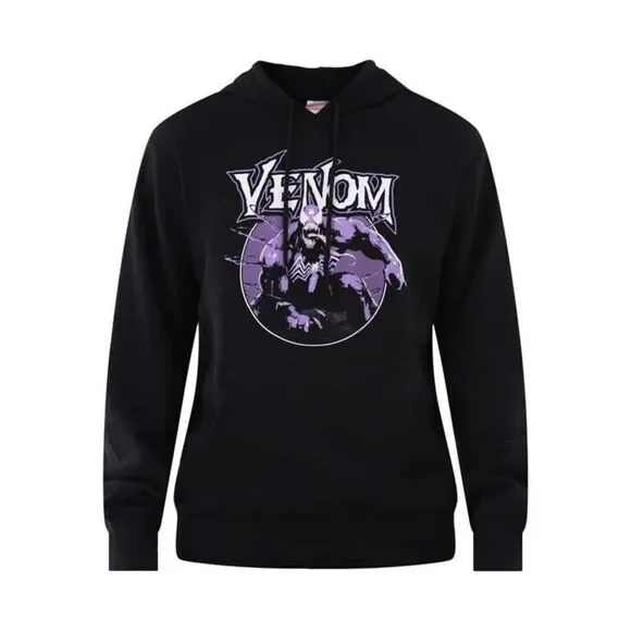 Venom Pullover Hoodie Men's Size Large Graphic Print Black Long Sleeve