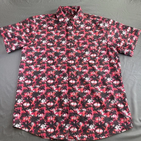 Dixxon Flannel Co Daiquiri Dreams Party Shirt Mens Large Pink Palm Tree Sunset