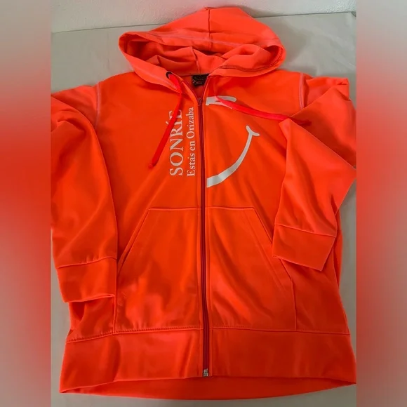 Orange neon highlihter Hoodie for Girls Size L Made in Mexico full zipper unisex