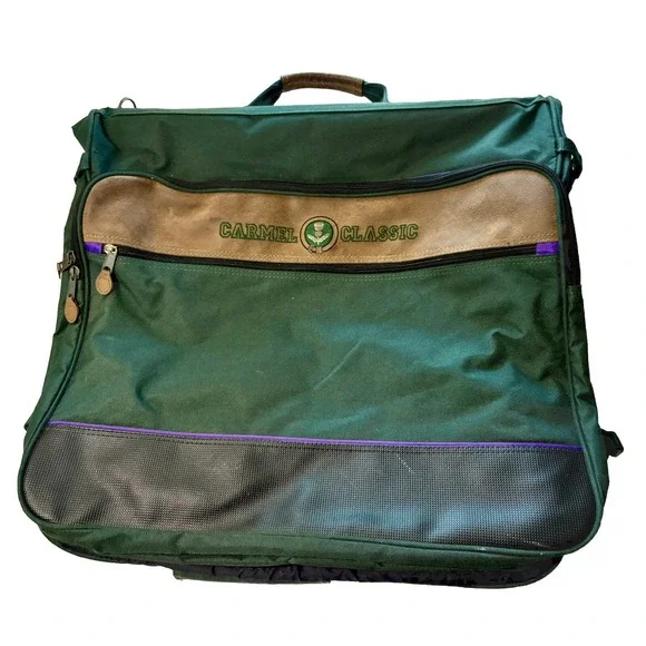 Vintage Garment bag Green CARMEL CLASSIC Hanging Folding Carry On Luggage
