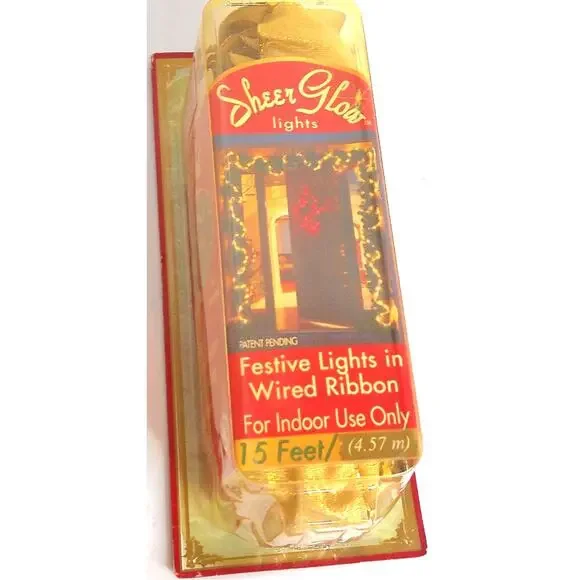Vintage Sheer Glow 15ft Gold Wired Ribbon Festive String Lights