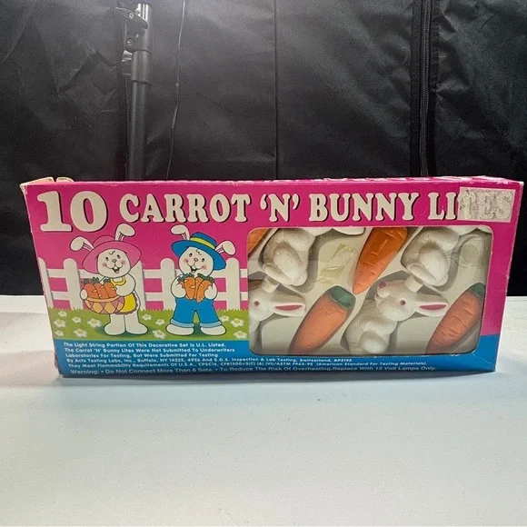 Vintage Carrot N Bunny Lights Blow Mold String Lights Easter