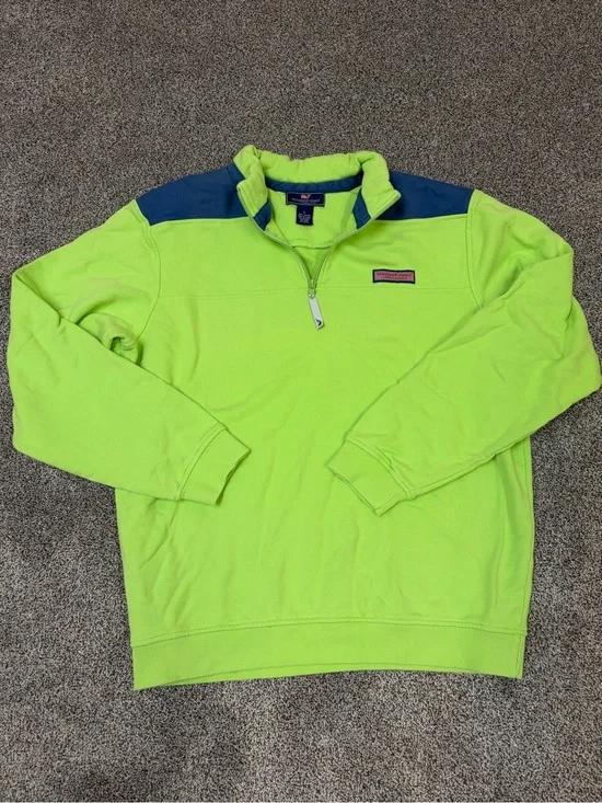 Vineyard Vines Neon Lime Quarter-Zip Sweater with Navy Yoke