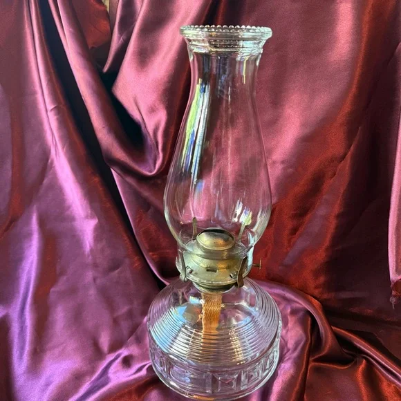 Vintage Oil Lamp with Clear Glass Hobnail Hurricane Shade