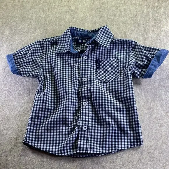 Ben Sherman Kids Gingham Button Down Shirt - Black and White Size 24 months