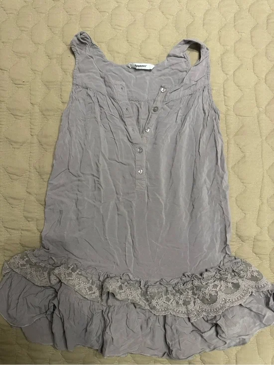 3 Pommes Girls Soft Lavender/Grey Sleeveless Ruffle Hem Tank
