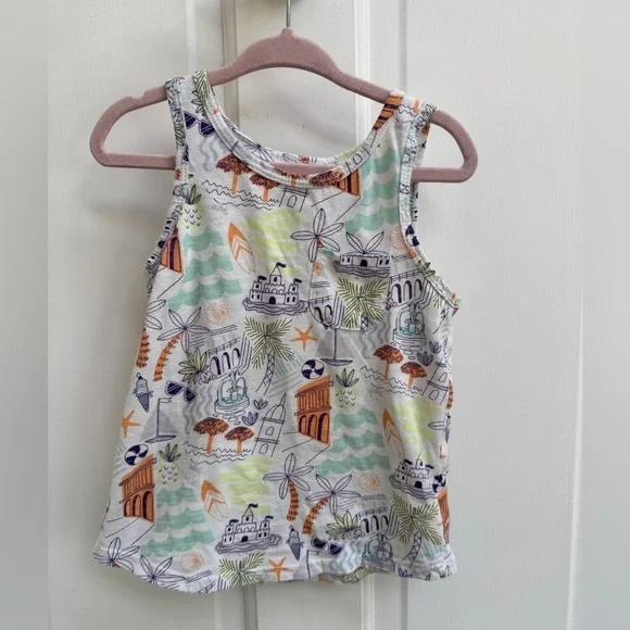 Cat & Jack 3T Girls White Multicolor Tropical Beach Tank Top with Playful Print