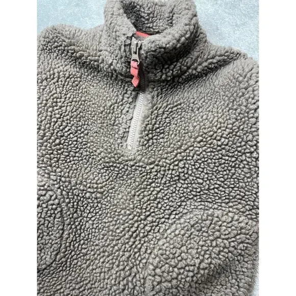 Mini Boden Kids Gray Sherpa Fleece 1/4 Zip Pullover Sweater Size 5-6Y 21162