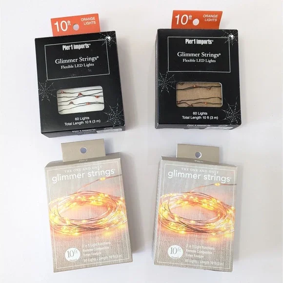 Pier 1 Imports Glimmer Strings Flexible LED Lights ORANGE 10ft Battery - 4 Boxes
