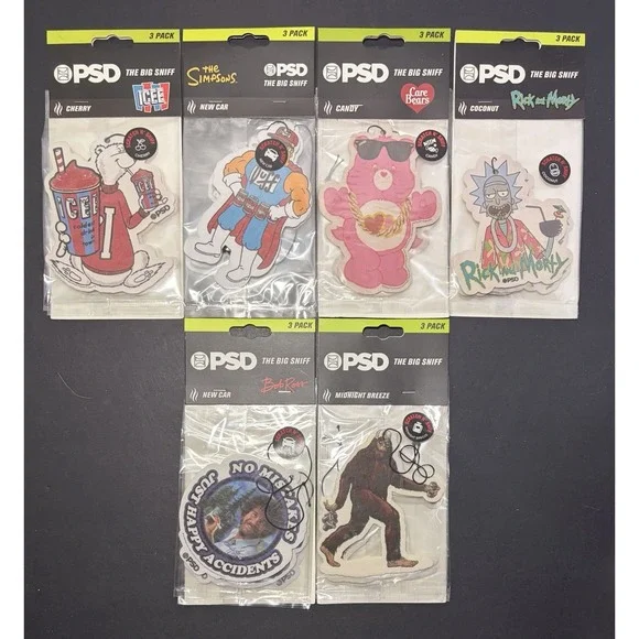PSD The Big Sniff Air Freshener Lot Of 5 Packs Of 3, Simpsons Care Bears ICEE