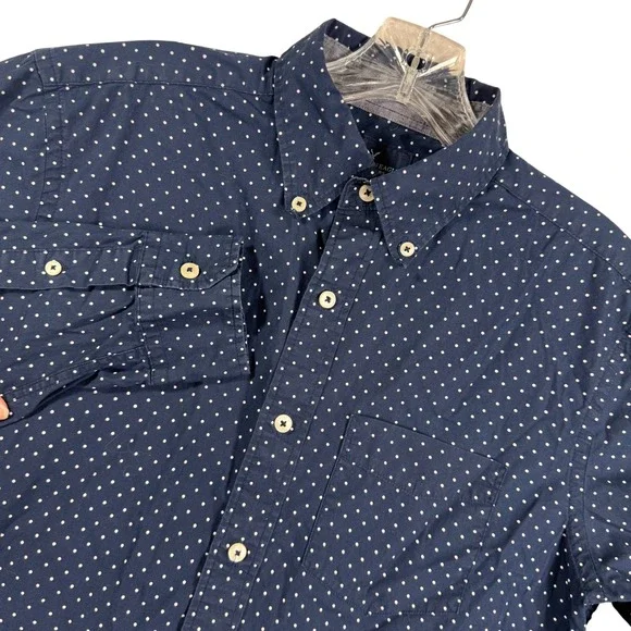 American Eagle Mens S Classic Fit Navy Blue Polka Dot Button Down‎ Shirt Preppy