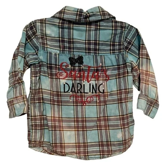 Upcycled Distressed Bleached “Santas Darling”Country Long Sleeve 9 Months