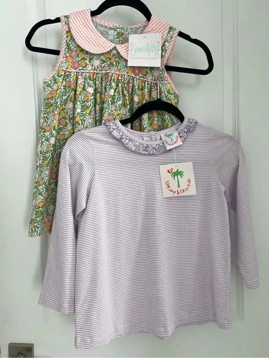 NEW 2 Shrimp & Grits Kids Tops Floral Gingham Cottagecore Southern NWT. 23