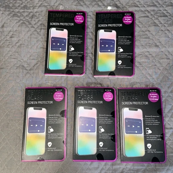 5 BRAND NEW TEMPERED GLASS SCREEN PROTECTORS FOR iPhone Xs Max & 11 PRO MAX