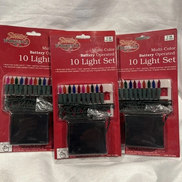 Vintage New 3ct- Santa's Workbench‎ Battery Operated 10 Light Set multi Color