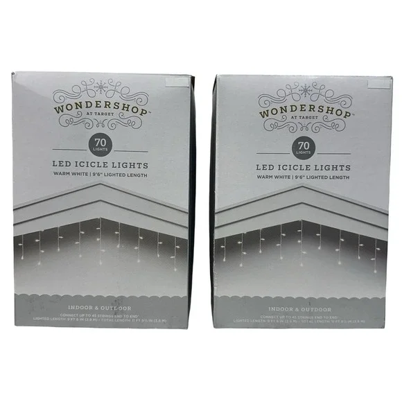 Wondershop 70ct Warm‎ White LED Christmas Icicle Lights 9' 6