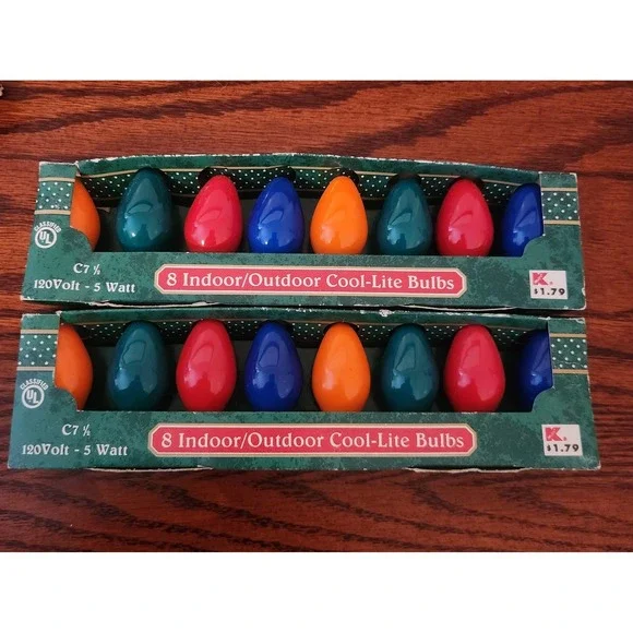 16‎ Vintage Trim-a-Home Indoor/Outdoor Cool-Lite Painted Bulbs 5w C7 1/2 Kmart