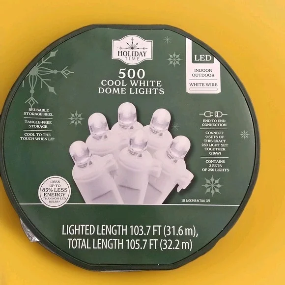 Holiday Time 500 Count Cool White Dome LED Christmas Lights WHITE Wire 103.7 FT