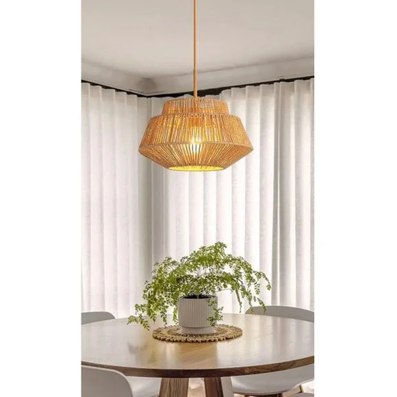 NEW Boho Rattan Pendant Light‎ Fixture Woven Natural Rope Chandelier Home Decor
