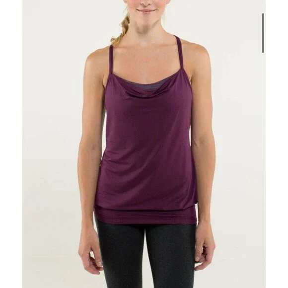 Lululemon C.Y.B Tank Plum Wee Are From Space Built In‎ Bra Open Back Size 6