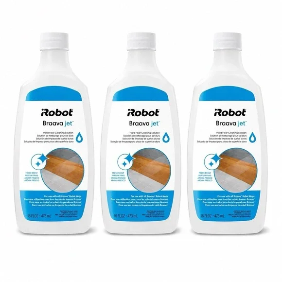 3 Bottles iRobot Braava Jet Hard Floor Cleaning Solution Fresh Scent 16 oz Each