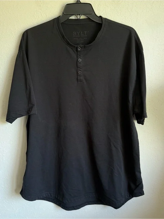 Men’s XXL Black BYLT Drop Cut Casual Normcore Short Sleeve Henley T-Shirt