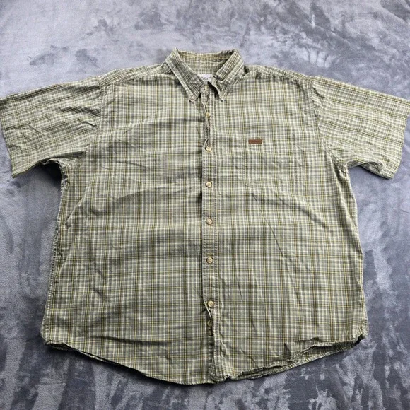 Carhartt Button Down Shirt Mens 2XL Green Plaid Short Sleeve Cotton Workwear