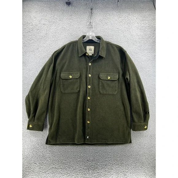 Juneau Mens Solid Green Fleece Shirt Jacket XXL Heavyweight Shacket Button Front