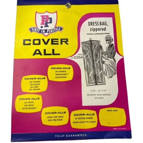 PP Frosty Clear Vinyl Dress Coat Garment Bag Zippered Cover All 22x54 Vtg 70s