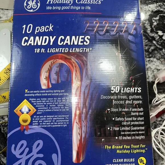 10 Pack Candy Canes 18ft Lighted Length Decoration GE Holiday Classics Vintage