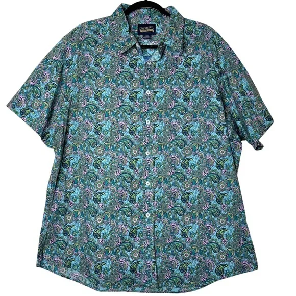 Cremieux‎ Men’s Short Sleeve Button Down Shirt XXL Multi-Color Paisley Print