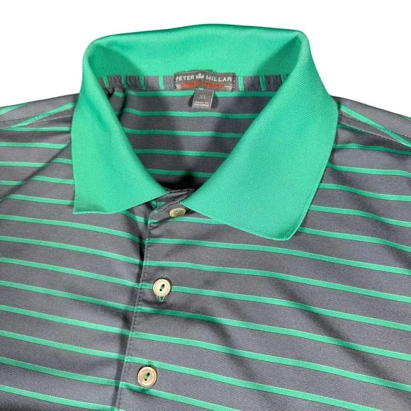 Peter Millar Summer Comfort Mens Polo‎ Shirt XL Gray Green Stripe Performance