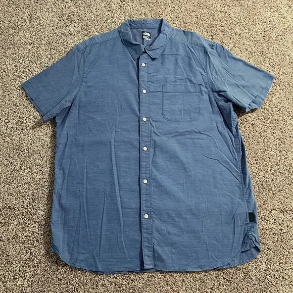 North Face Shirt Mens XL Blue Short Sleeve Button‎ Up Outdoor Hiking Pocket