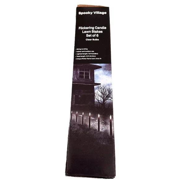New Spooky Village Halloween 6 Flicker Flame Flickering Candle Lawn Stakes NIB