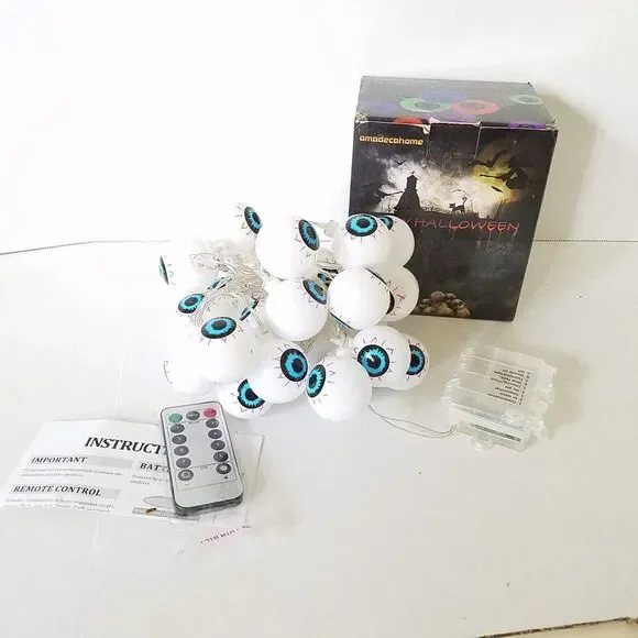 Halloween Multicolor Eyeballs‎ 30 LED String Lights 16.4' Remote 8 Light Modes