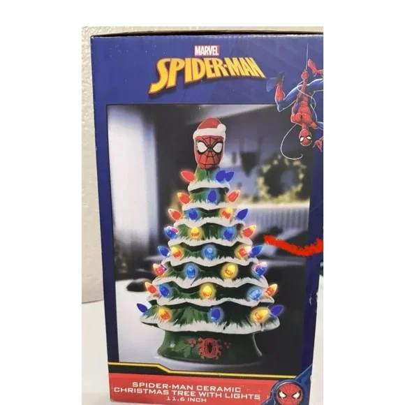 Spiderman Large Ceramic Christmas Light Up Tree Brand New In Box 11.6 