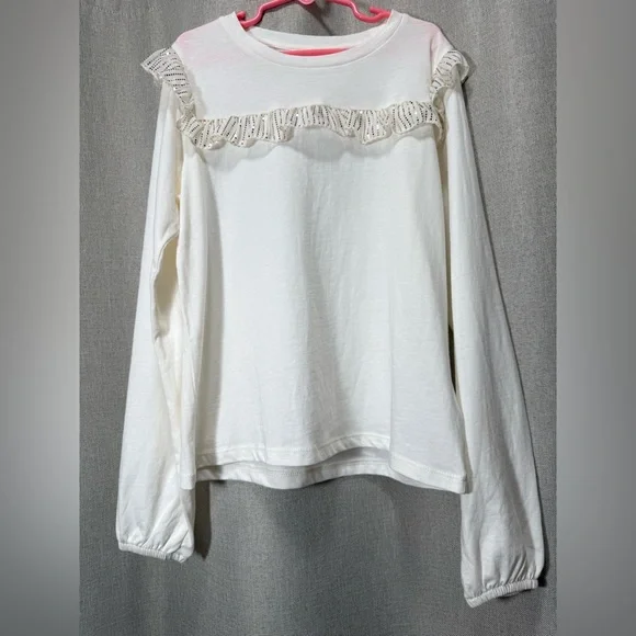 J. Crew Crewcuts Ruffle & Sequin Dots Long Sleeve Top Cotton Girls Sz L (10-11)